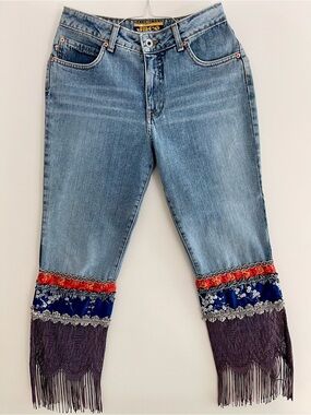 JNCO Vintage 90s Denim Jeans with embellished Fringe Hem